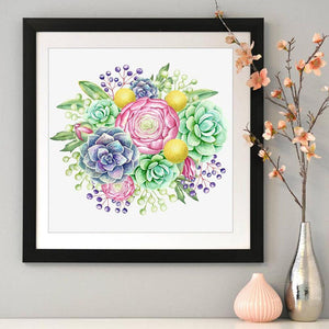 Plante succulente - diamant rond complet - 30x30cm