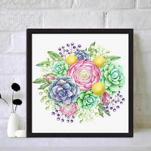 Plante succulente - diamant rond complet - 30x30cm