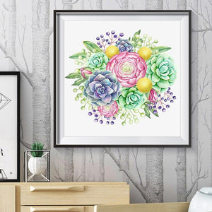 Plante succulente - diamant rond complet - 30x30cm