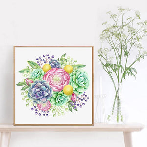 Plante succulente - diamant rond complet - 30x30cm