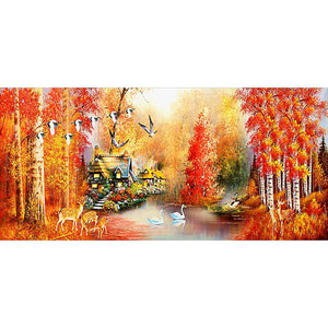 Feuilles d’érable d’automne - diamant rond complet - 100x50cm