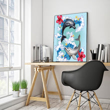 Charger l&#39;image dans la galerie, Ensembles de dauphins - diamant rond complet - 30x40cm
