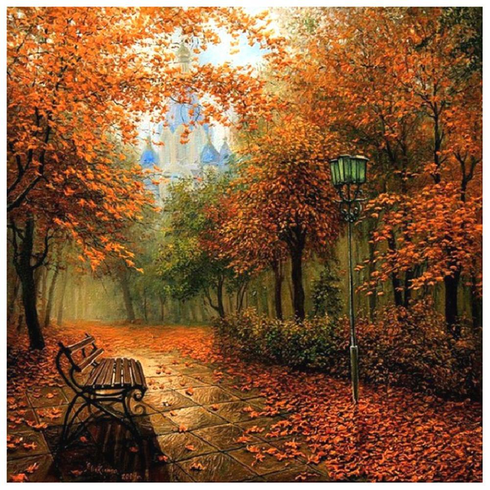 Paysage d’érables d’automne - diamant rond complet - 30x30cm