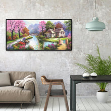 Charger l&#39;image dans la galerie, Paysage de village de printemps - diamant rond complet - 100x50cm
