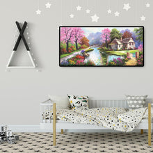 Charger l&#39;image dans la galerie, Paysage de village de printemps - diamant rond complet - 100x50cm
