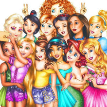 Charger l&#39;image dans la galerie, Princesses dessin animé - diamant rond complet - 50x50cm
