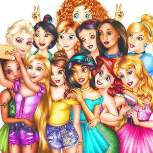 Princesses dessin animé - diamant rond complet - 50x50cm