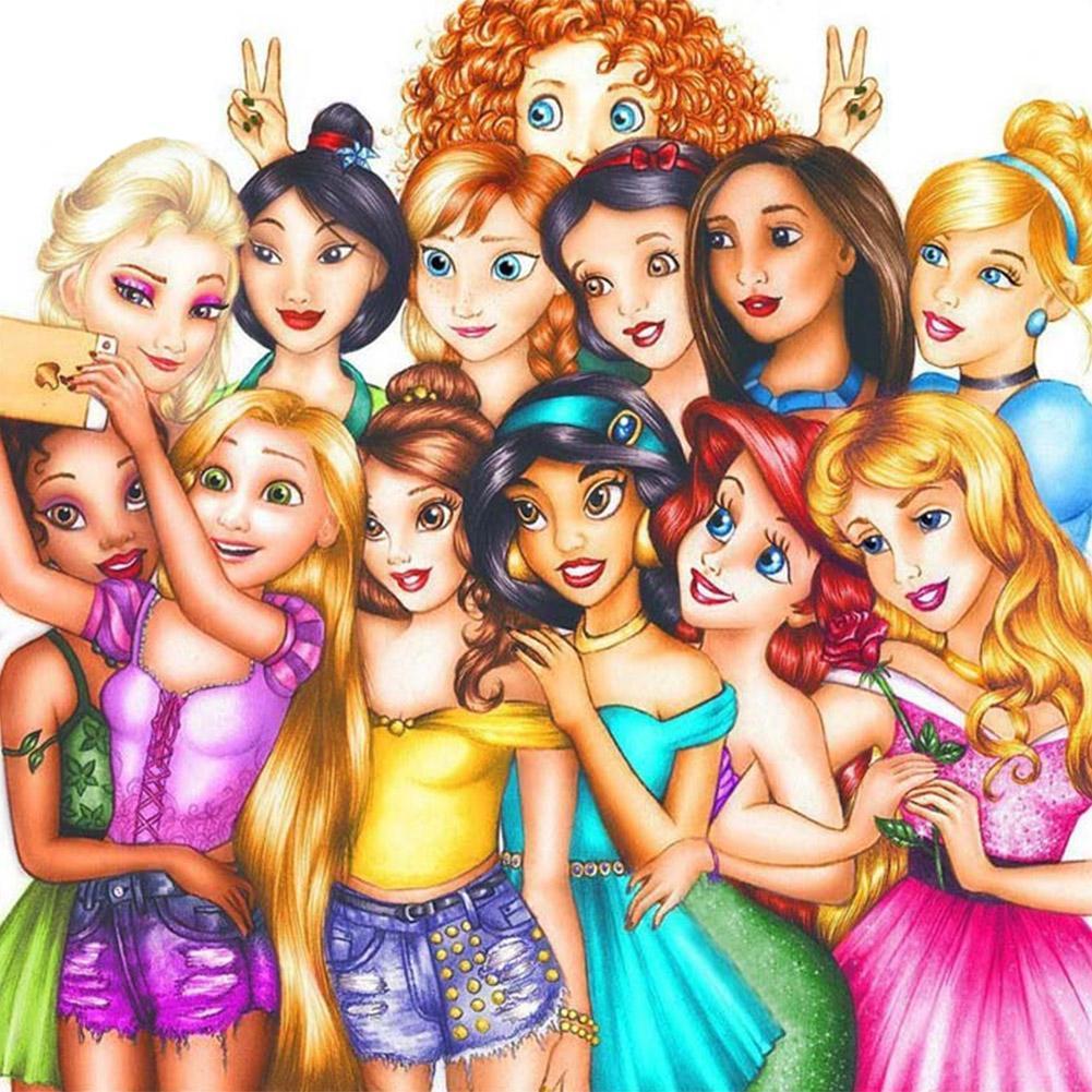 Princesses dessin animé - diamant rond complet - 50x50cm