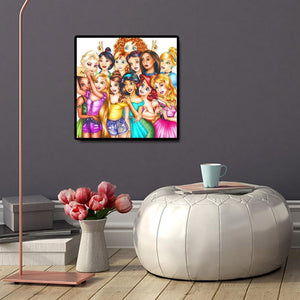 Princesses dessin animé - diamant rond complet - 50x50cm