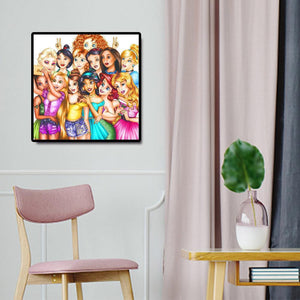 Princesses dessin animé - diamant rond complet - 50x50cm
