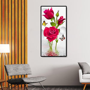 Papillons roses - diamant rond complet - 45x85cm
