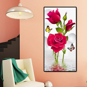 Papillons roses - diamant rond complet - 45x85cm