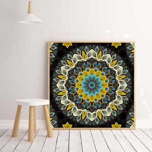 Fleur jaune - diamant rond complet - 30x30cm