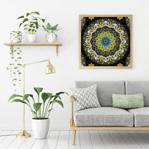 Fleur jaune - diamant rond complet - 30x30cm