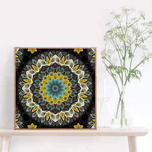 Fleur jaune - diamant rond complet - 30x30cm