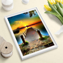 Charger l&#39;image dans la galerie, Pont de coucher du soleil - diamant rond complet - 30x40cm

