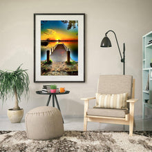 Charger l&#39;image dans la galerie, Pont de coucher du soleil - diamant rond complet - 30x40cm
