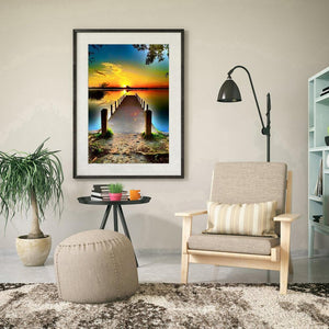 Pont de coucher du soleil - diamant rond complet - 30x40cm