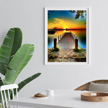 Charger l&#39;image dans la galerie, Pont de coucher du soleil - diamant rond complet - 30x40cm
