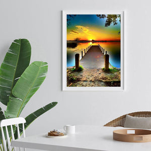 Pont de coucher du soleil - diamant rond complet - 30x40cm