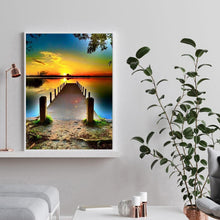 Charger l&#39;image dans la galerie, Pont de coucher du soleil - diamant rond complet - 30x40cm
