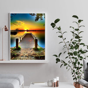 Pont de coucher du soleil - diamant rond complet - 30x40cm