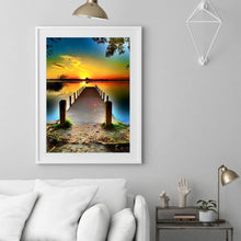 Charger l&#39;image dans la galerie, Pont de coucher du soleil - diamant rond complet - 30x40cm

