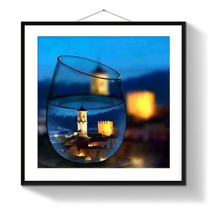 Paysage dans la tasse - diamant rond complet - 25x25cm
