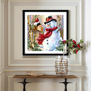 Bonhomme de neige de Noël - diamant rond complet - 30x30cm