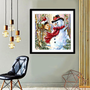 Bonhomme de neige de Noël - diamant rond complet - 30x30cm