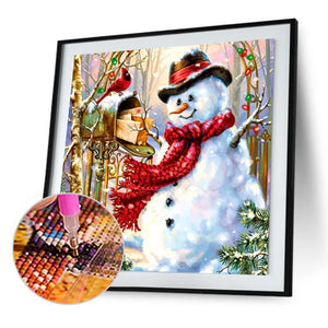 Bonhomme de neige de Noël - diamant rond complet - 30x30cm
