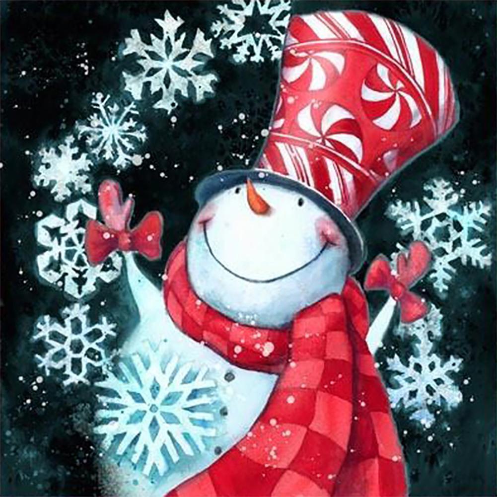 Bonhomme de neige de Noël - diamant rond complet - 30x30cm