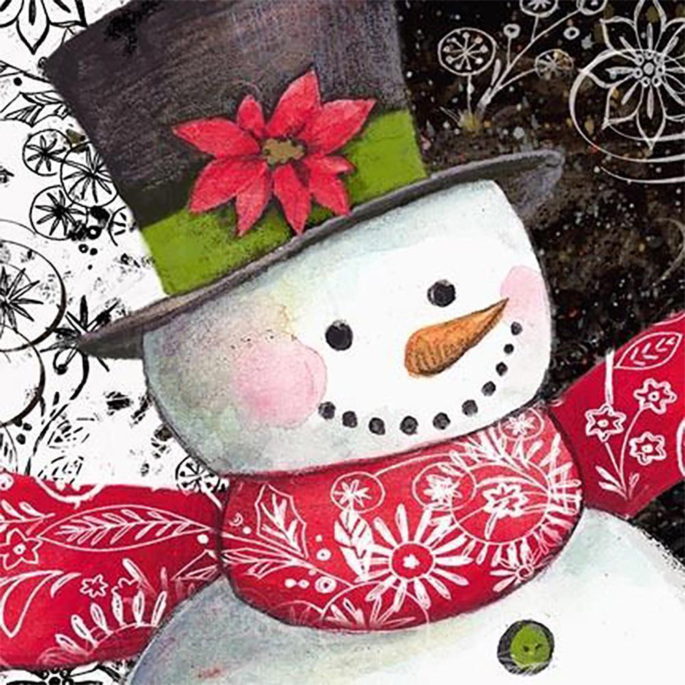 Bonhomme de neige de Noël - diamant rond complet - 30x30cm