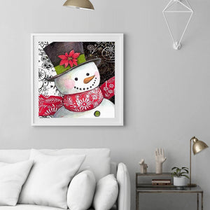 Bonhomme de neige de Noël - diamant rond complet - 30x30cm