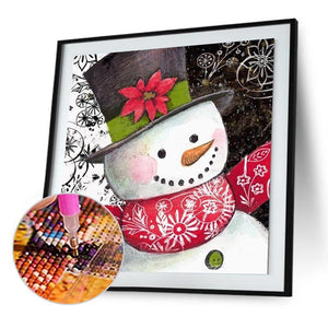 Bonhomme de neige de Noël - diamant rond complet - 30x30cm