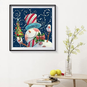 Bonhomme de neige de Noël - diamant rond complet - 30x30cm