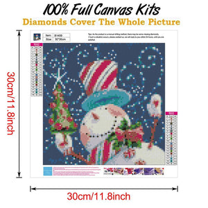 Bonhomme de neige de Noël - diamant rond complet - 30x30cm
