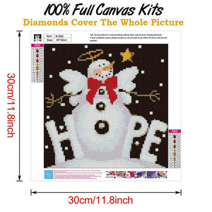 Bonhomme de neige de Noël - diamant rond complet - 30x30cm