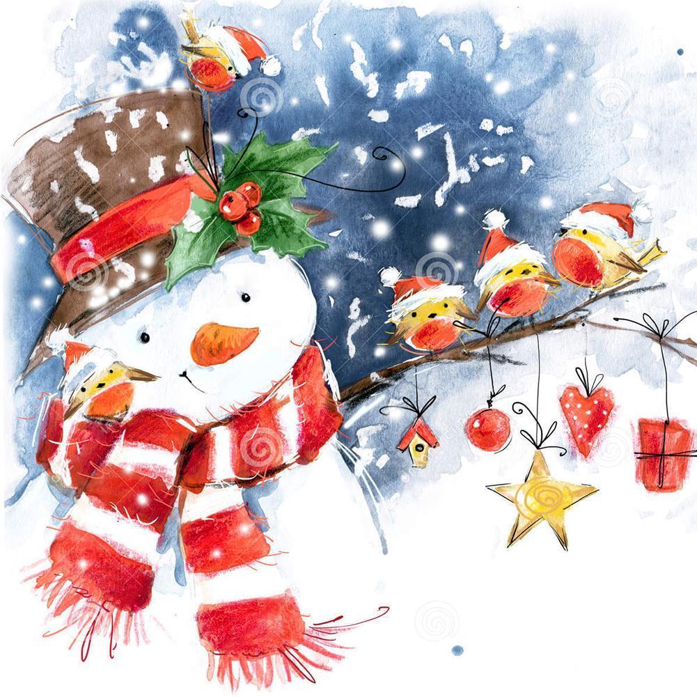 Bonhomme de neige de Noël - diamant rond complet - 30x30cm