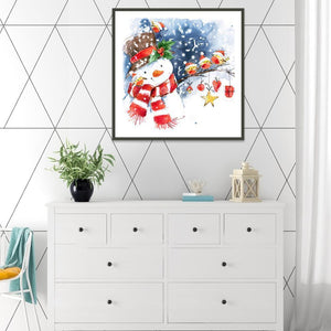 Bonhomme de neige de Noël - diamant rond complet - 30x30cm