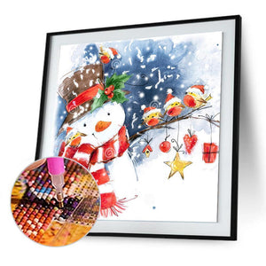 Bonhomme de neige de Noël - diamant rond complet - 30x30cm