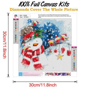 Bonhomme de neige de Noël - diamant rond complet - 30x30cm