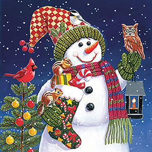 Bonhomme de neige de Noël - diamant rond complet - 30x30cm