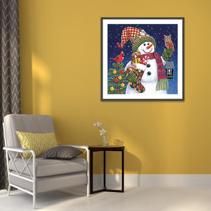 Bonhomme de neige de Noël - diamant rond complet - 30x30cm