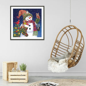 Bonhomme de neige de Noël - diamant rond complet - 30x30cm