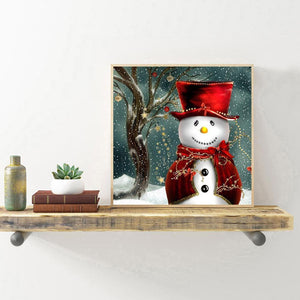 Bonhomme de neige de Noël - diamant rond complet - 30x30cm