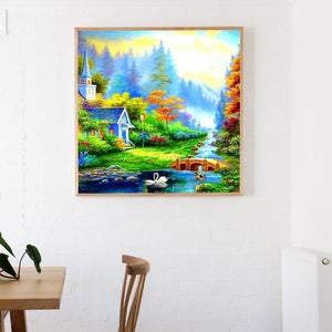 Vue de campagne - diamant rond complet - 40x40cm