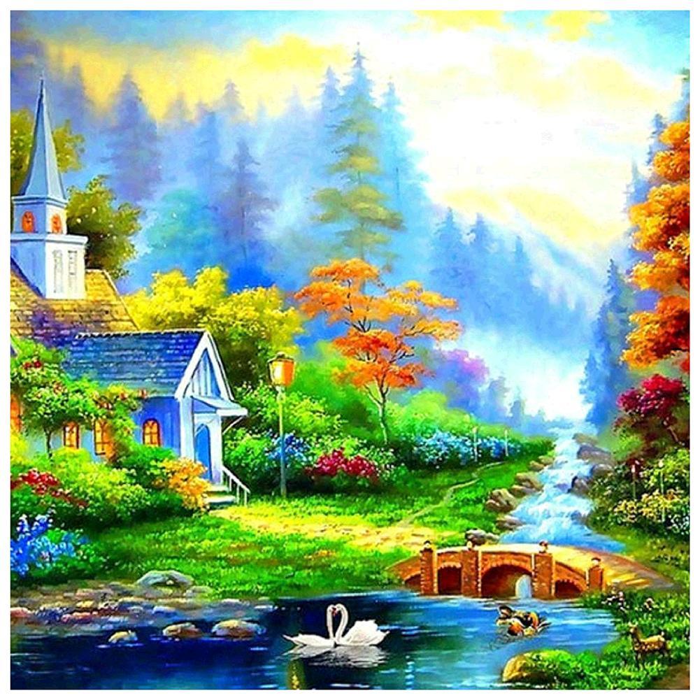 Vue de campagne - diamant rond complet - 40x40cm