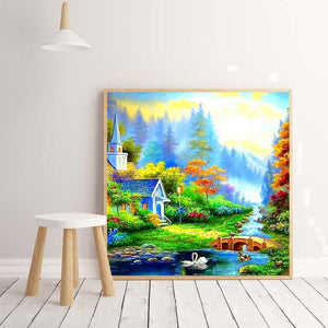 Vue de campagne - diamant rond complet - 40x40cm
