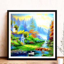 Charger l&#39;image dans la galerie, Vue de campagne - diamant rond complet - 40x40cm
